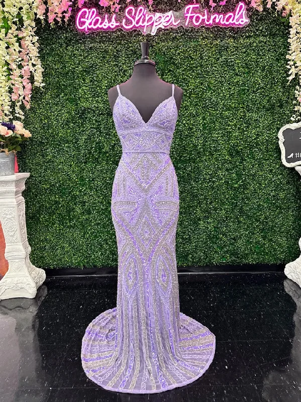 Jovani 38848 Long Beaded Sequin Prom Dress Formal Corset Gown Pageant V Neck Tassel