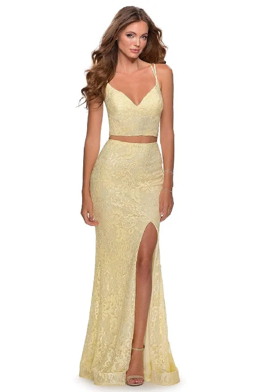 La Femme - 28590 Two Piece Lace Deep V-neck Sheath Dress