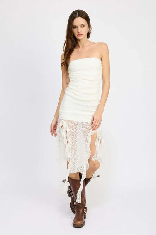Lace Tube Dress With Ruffle Detail