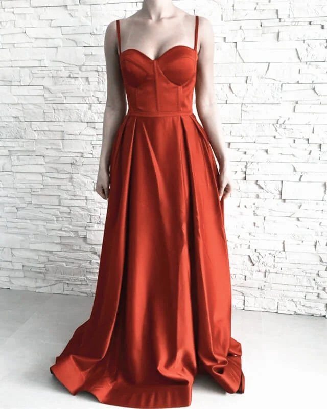 Long Corset Prom Dresses Satin Sweetheart Spaghetti Straps
