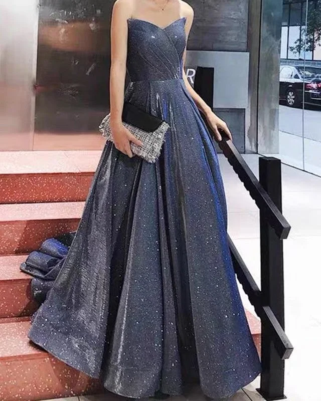 Long Sparkle Prom Dresses Strapless Bodice Corset