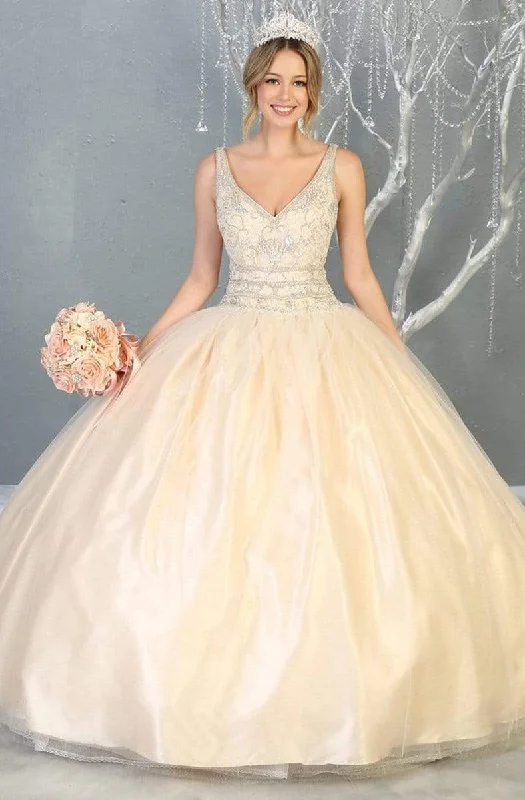 May Queen - LK143 Embellished Wide V-neck Ballgown