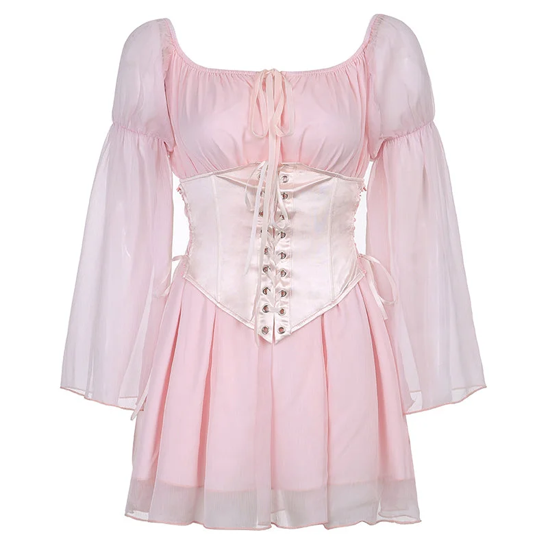 Medieval Renaissance Underbust Pink Corset Dress