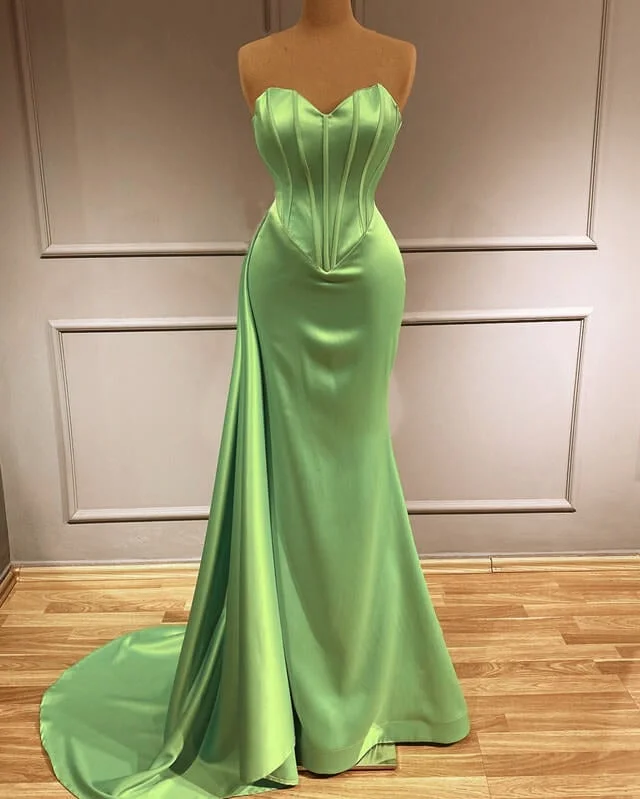 Mermaid Sage Green Corset Satin Prom Dresses