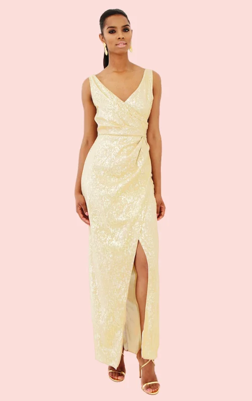 Mortimer V-Neck Dress - Gold