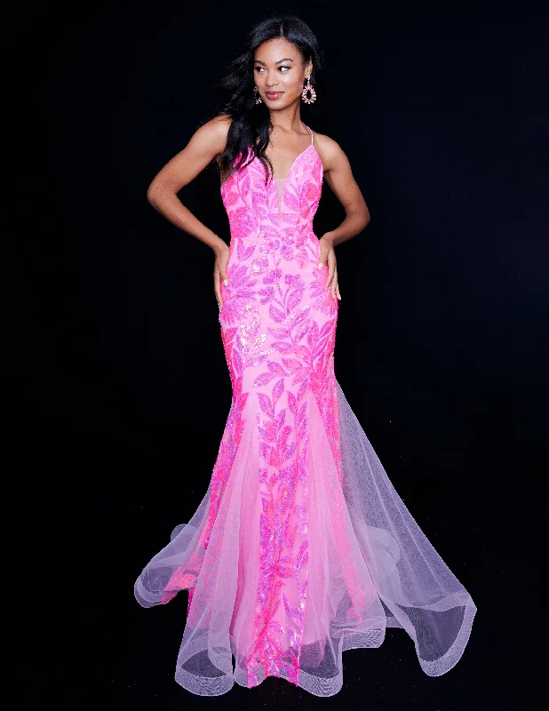 Nina Canacci 8236 Sequin Mermaid Prom Dress Backless Corset Formal Gown V Neck