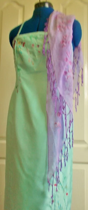 Oasis Stunning lime green silk dress-halter neck, hand embroidered.size12