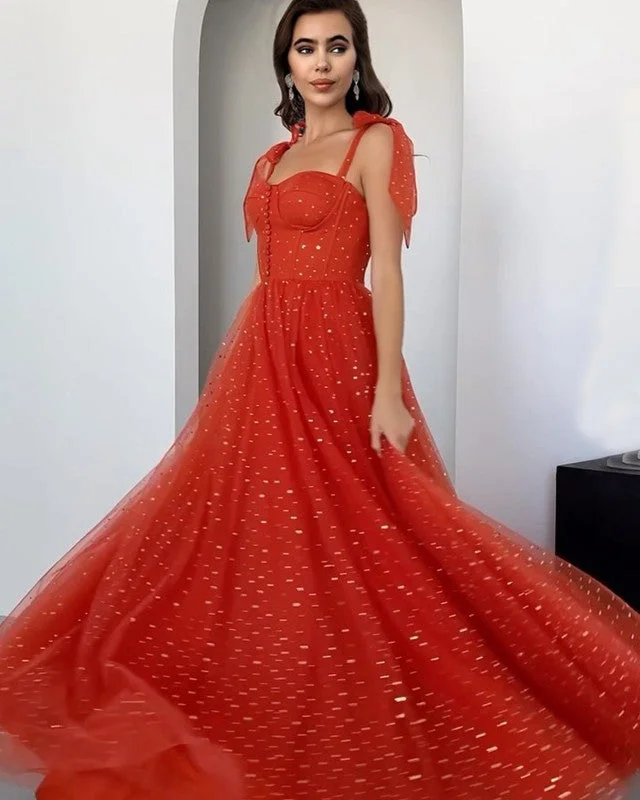 Orange Tulle Sparkly Sweetheart Corset Dress
