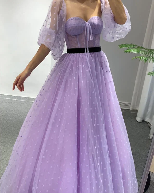 Lavender Tulle Cottagecore Corset Dress With Puffy Sleeves