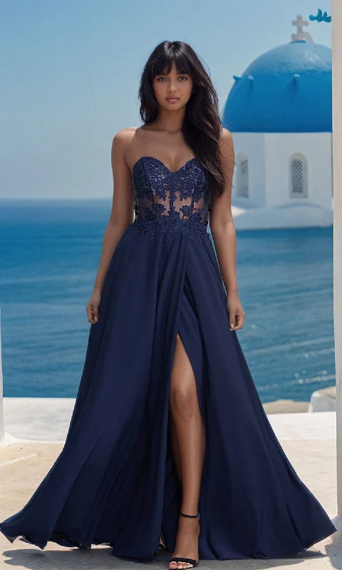Sheer-Bodice Long PromGirl Sweetheart Prom Dress