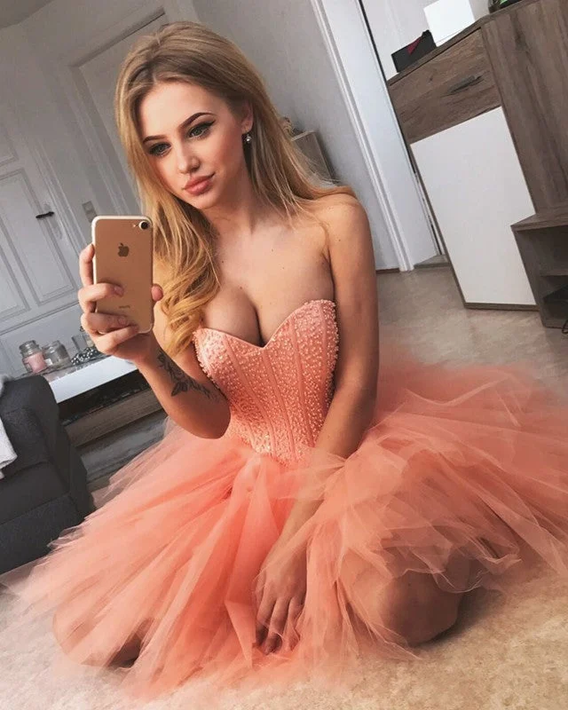 Sequins Beaded Sweetheart Bodice Corset Tulle Ruffles Homecoming Dresses
