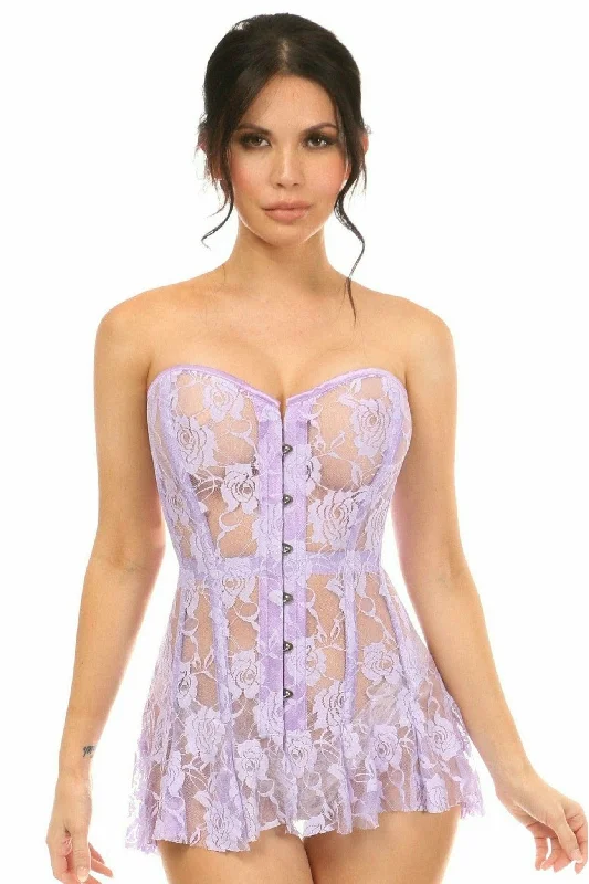 Sexy Light Purple Sheer Lace Corset Dress