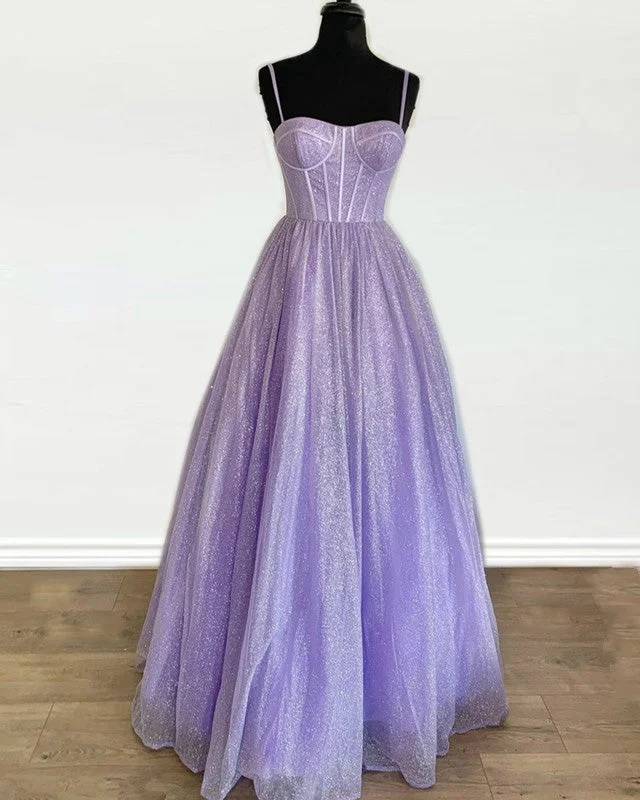 Sparkly Corset Prom Dresses Long Sweetheart Spaghetti Straps
