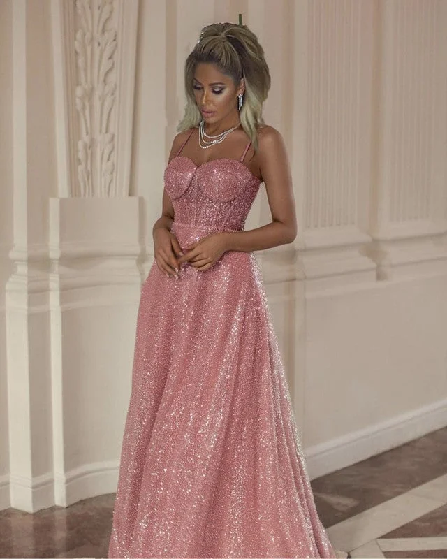 Sparkly Prom Dresses Spaghetti Straps Sweetheart Corset