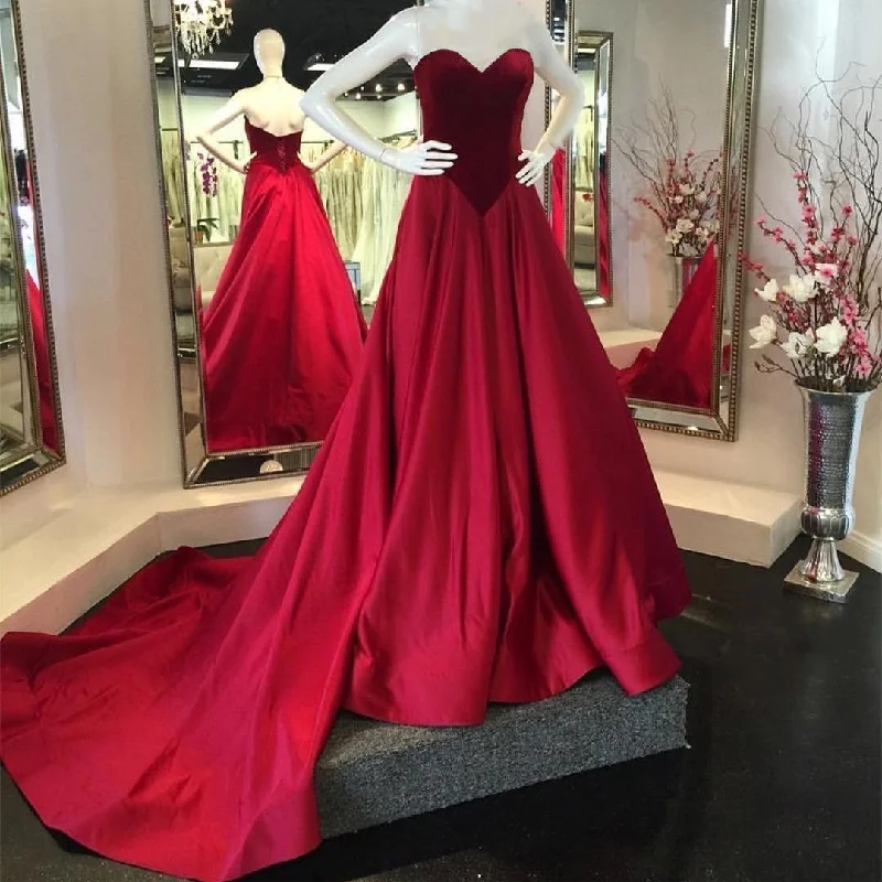 Ball Gown Satin Prom Dresses Velvet Sweetheart Corset