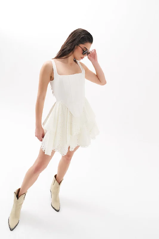 ‘Anaya’ White Ruffled Corset Dress